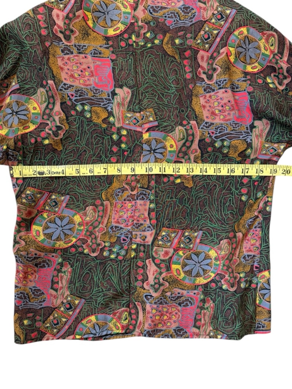 Vintage 80s Abstract Rayon Blouse Ruffle Neck Artsy Print USA Size 8 Statement - Picture 12 of 16